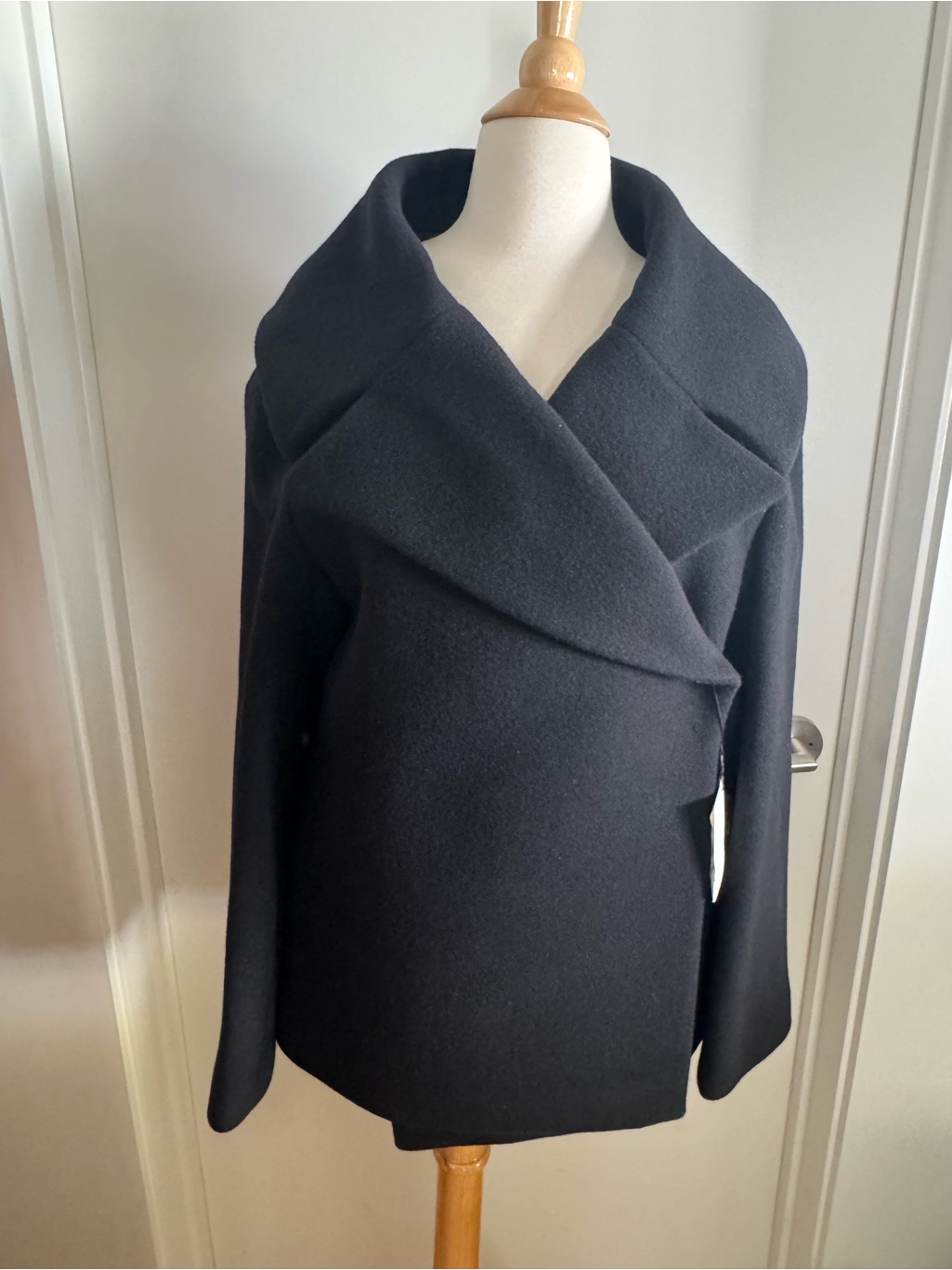 Toteme Black Wool Draped Wrap Coat